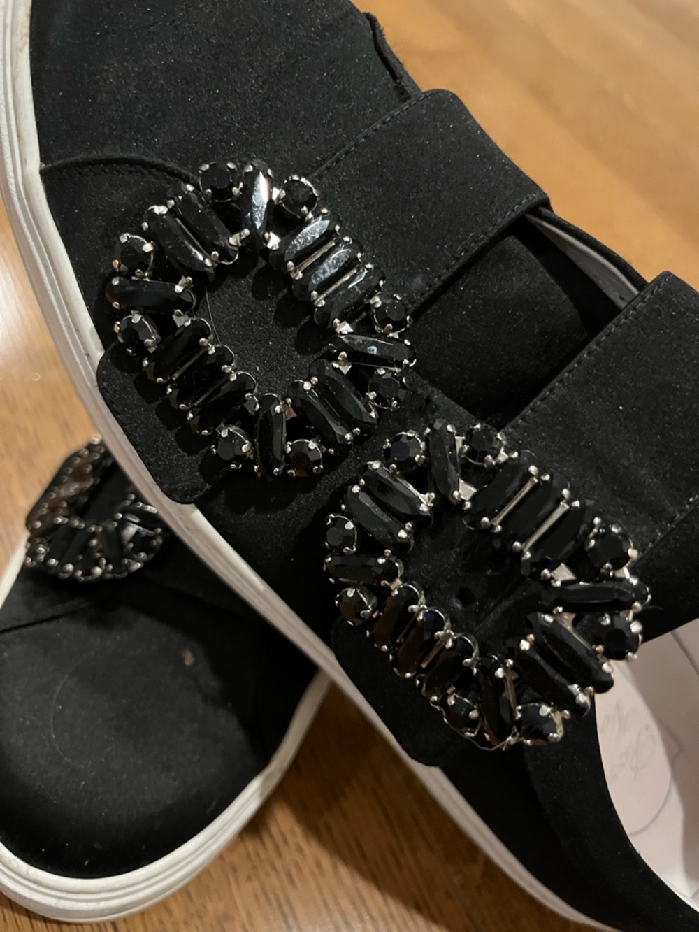 Roger Vivier Black Slip-On Sneakers with Jeweled Buckles